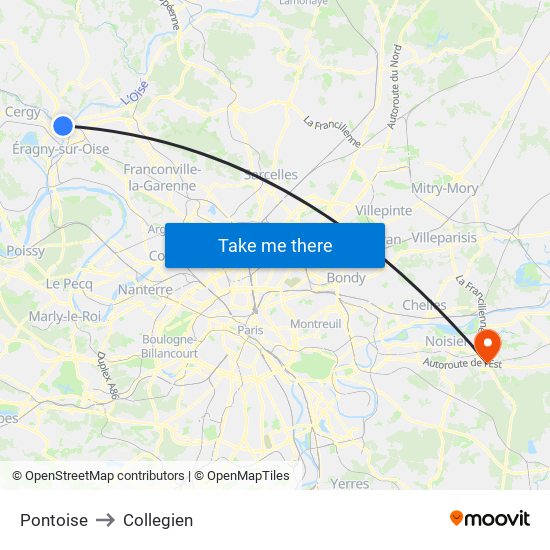 Pontoise to Collegien map