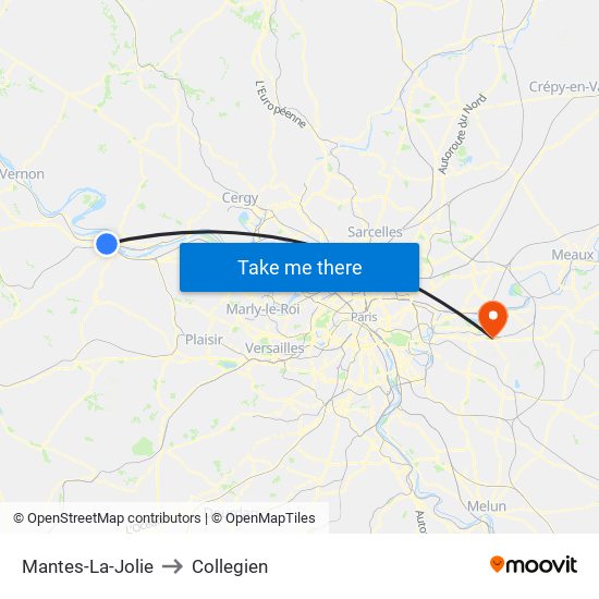 Mantes-La-Jolie to Collegien map