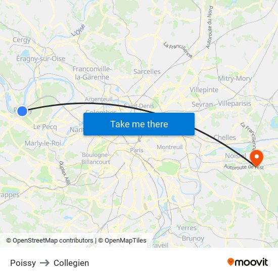 Poissy to Collegien map