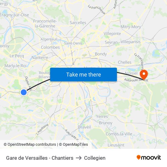 Gare de Versailles - Chantiers to Collegien map
