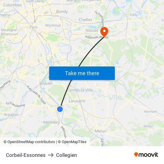 Corbeil-Essonnes to Collegien map