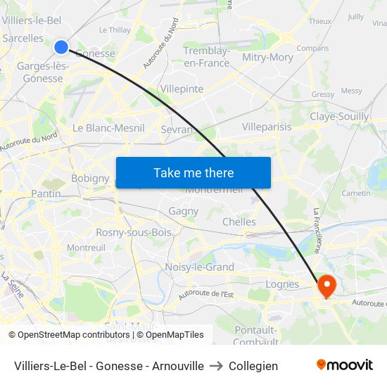 Villiers-Le-Bel - Gonesse - Arnouville to Collegien map