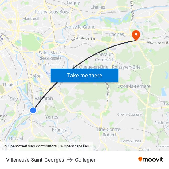 Villeneuve-Saint-Georges to Collegien map