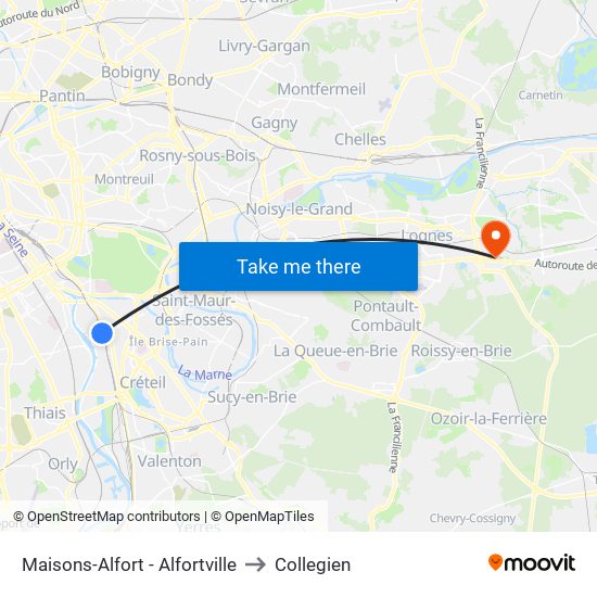 Maisons-Alfort - Alfortville to Collegien map