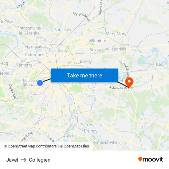 Javel to Collegien map