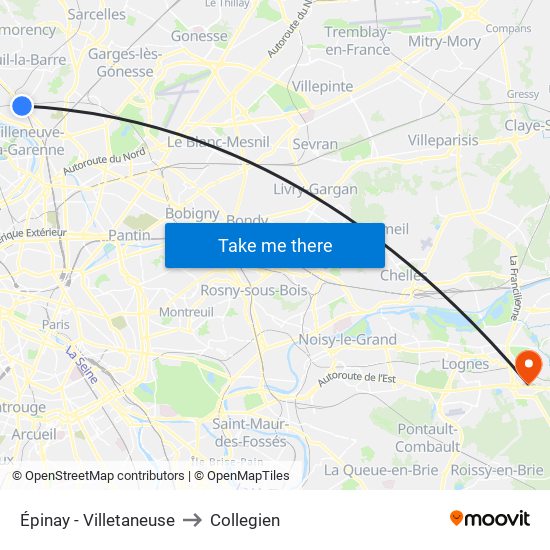 Épinay - Villetaneuse to Collegien map