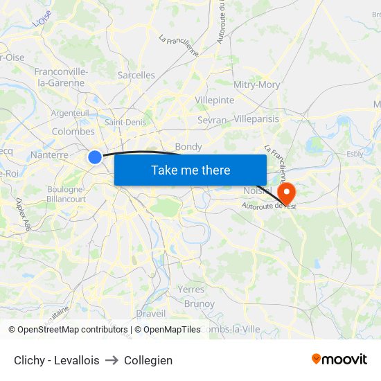 Clichy - Levallois to Collegien map