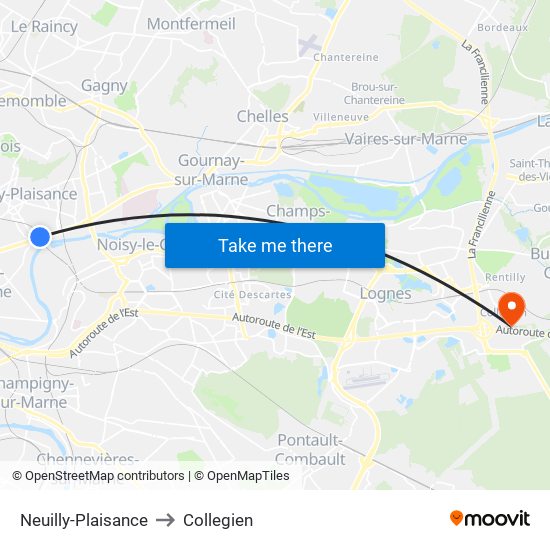 Neuilly-Plaisance to Collegien map