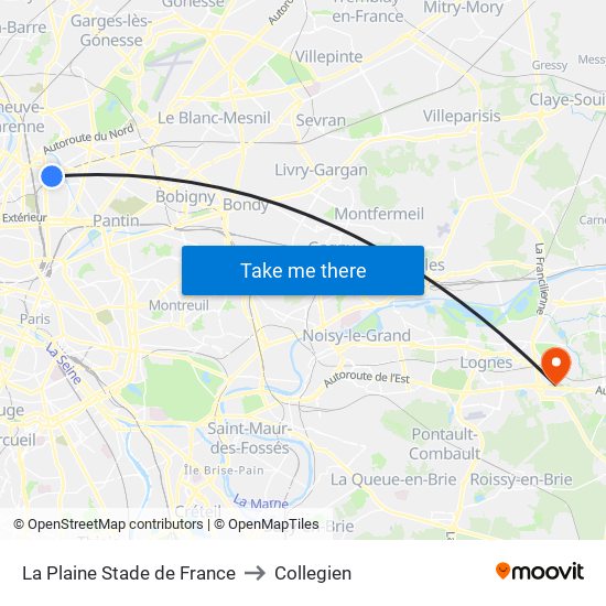 La Plaine Stade de France to Collegien map