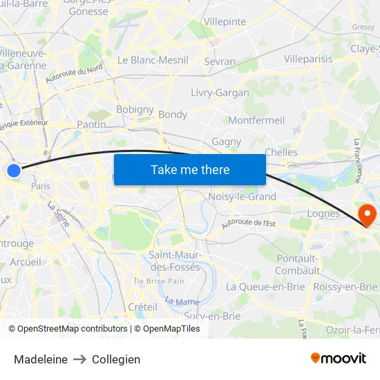 Madeleine to Collegien map