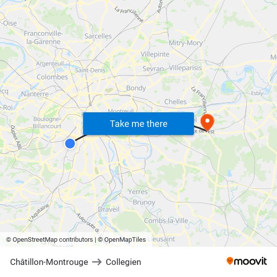 Châtillon-Montrouge to Collegien map