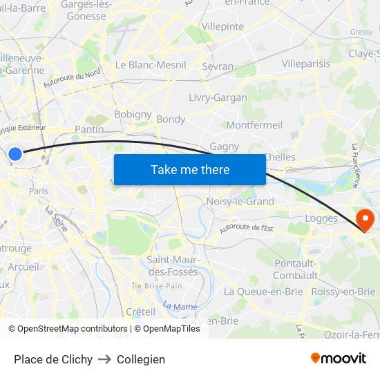 Place de Clichy to Collegien map