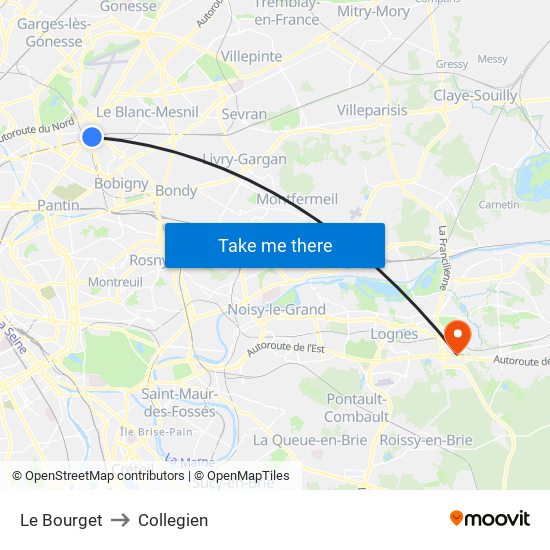 Le Bourget to Collegien map