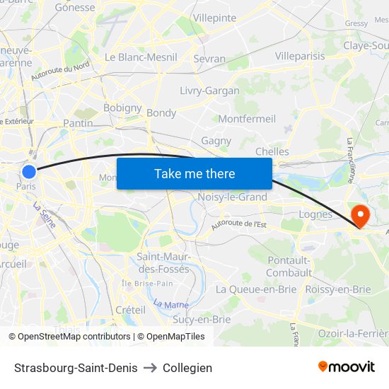 Strasbourg-Saint-Denis to Collegien map