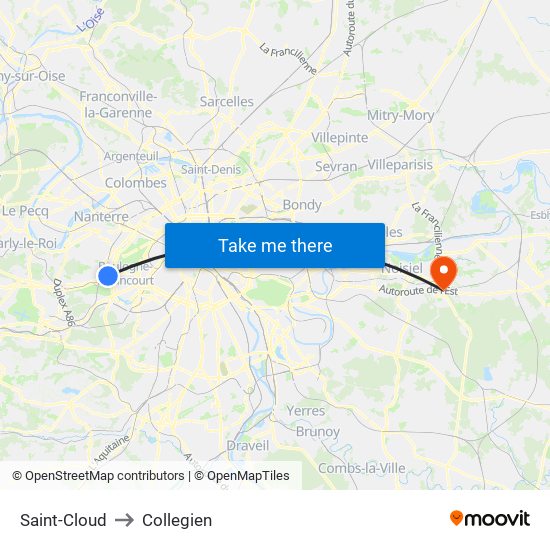 Saint-Cloud to Collegien map