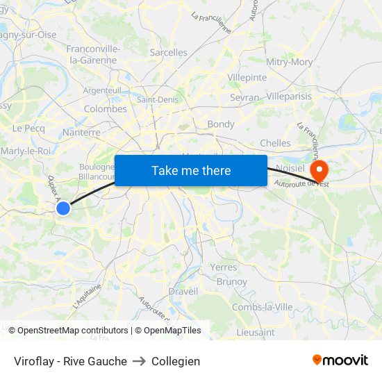 Viroflay - Rive Gauche to Collegien map