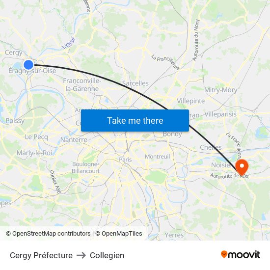 Cergy Préfecture to Collegien map