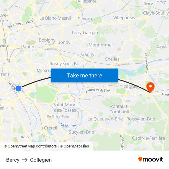 Bercy to Collegien map