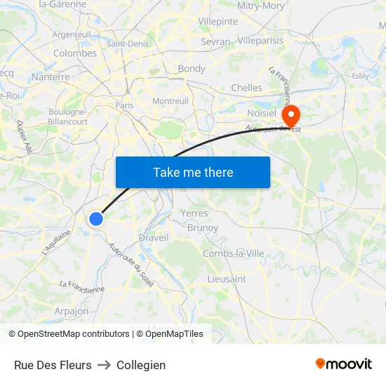 Rue Des Fleurs to Collegien map