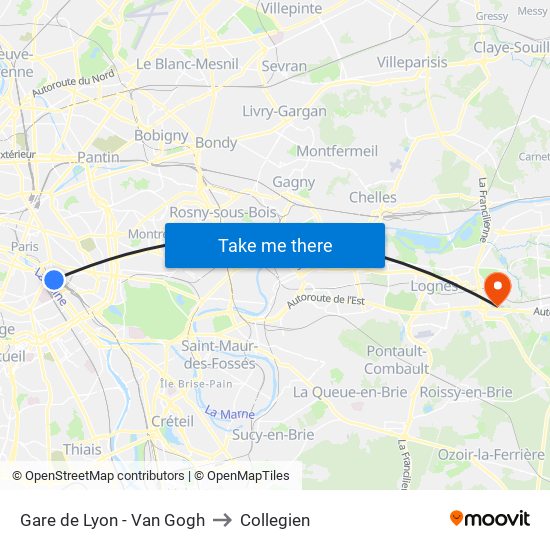 Gare de Lyon - Van Gogh to Collegien map