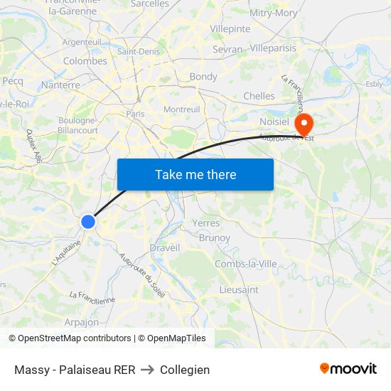 Massy - Palaiseau RER to Collegien map