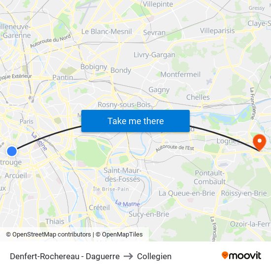 Denfert-Rochereau - Daguerre to Collegien map