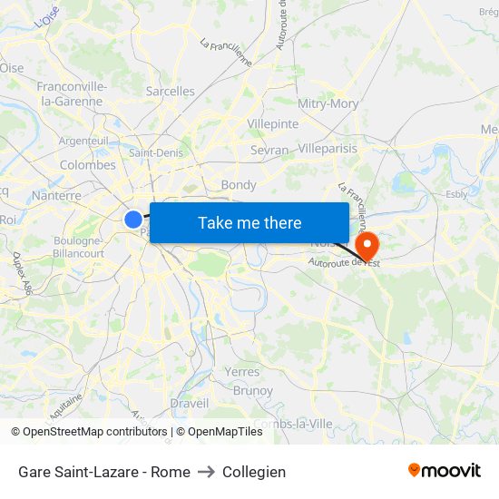 Gare Saint-Lazare - Rome to Collegien map