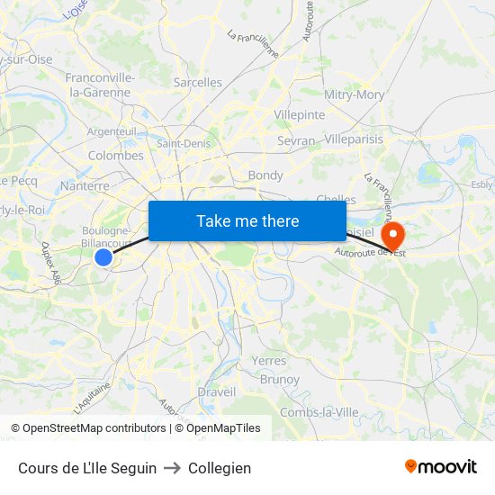 Cours de L'Ile Seguin to Collegien map