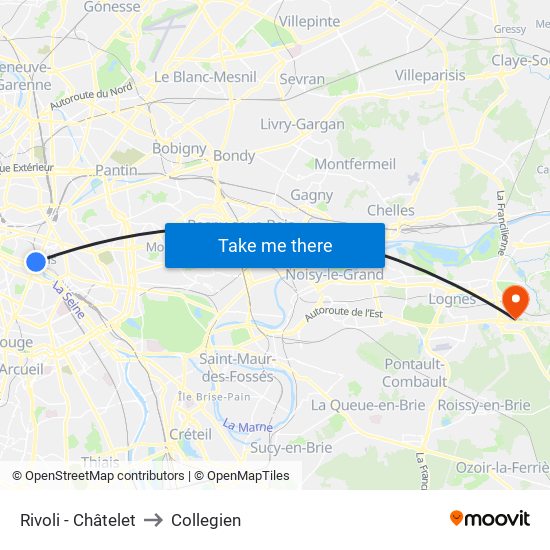 Rivoli - Châtelet to Collegien map