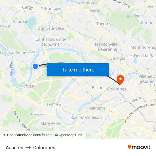 Acheres to Colombes map