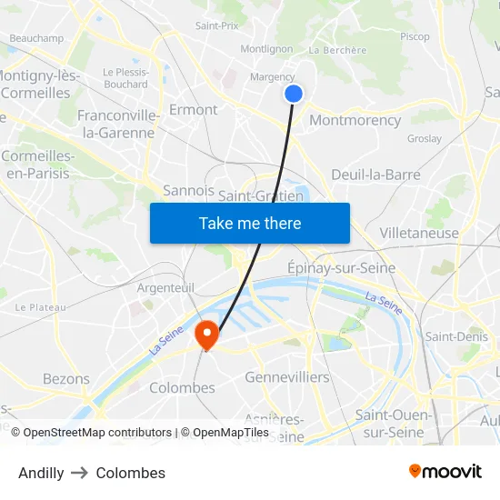 Andilly to Colombes map