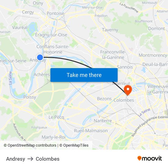 Andresy to Colombes map
