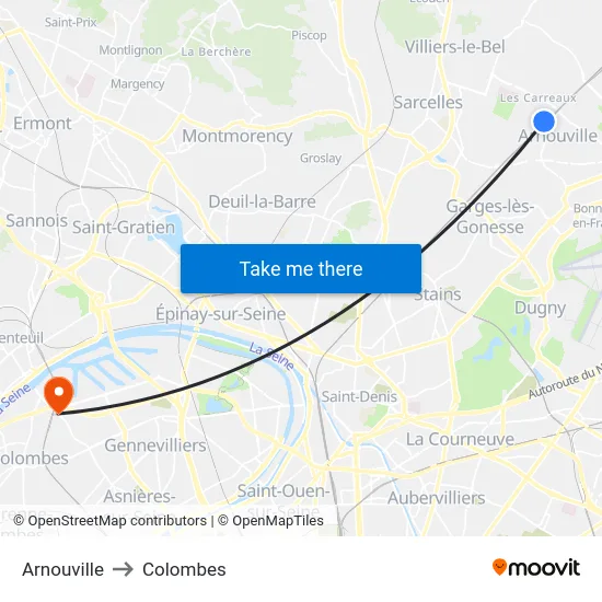 Arnouville to Colombes map