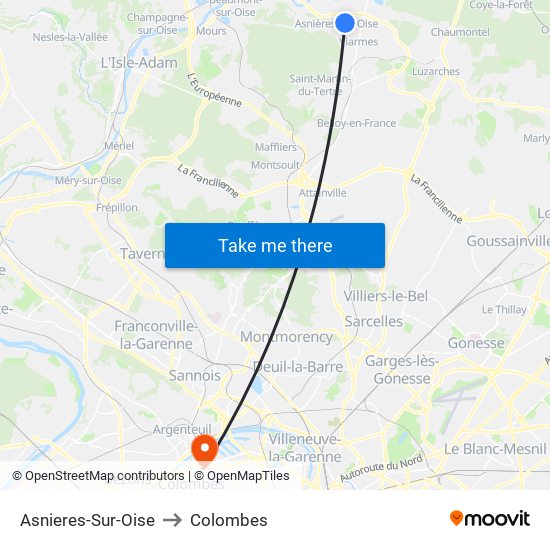 Asnieres-Sur-Oise to Colombes map