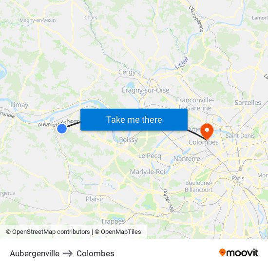 Aubergenville to Colombes map