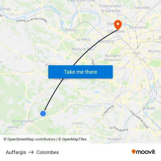 Auffargis to Colombes map