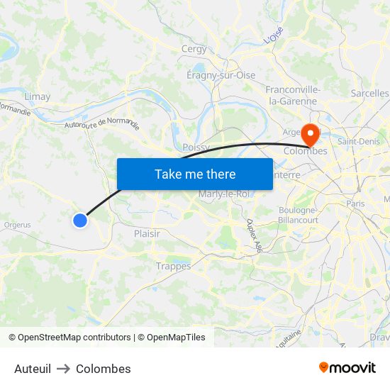 Auteuil to Colombes map