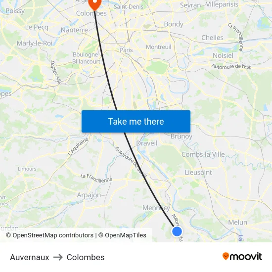Auvernaux to Colombes map