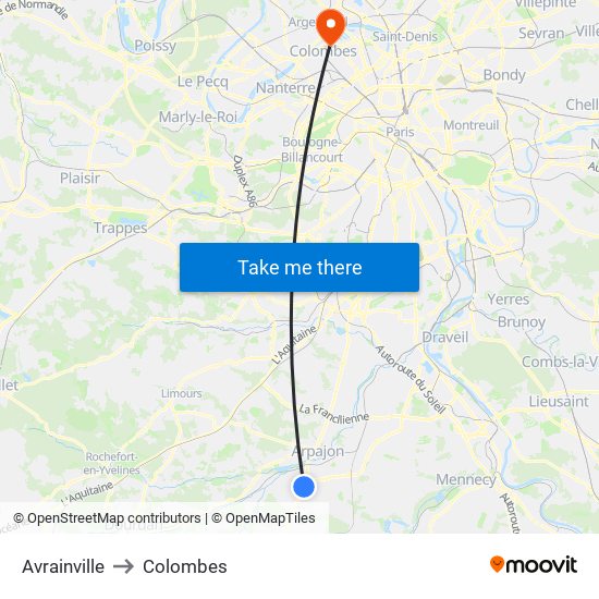 Avrainville to Colombes map