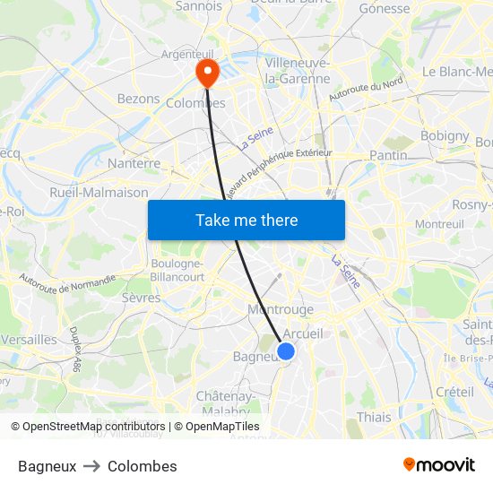 Bagneux to Colombes map