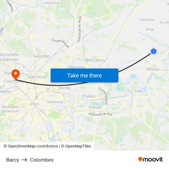 Barcy to Colombes map