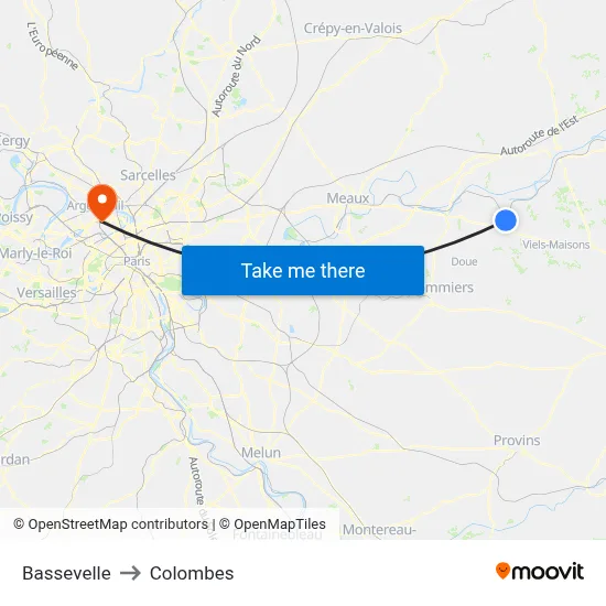 Bassevelle to Colombes map