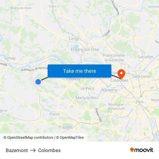 Bazemont to Colombes map