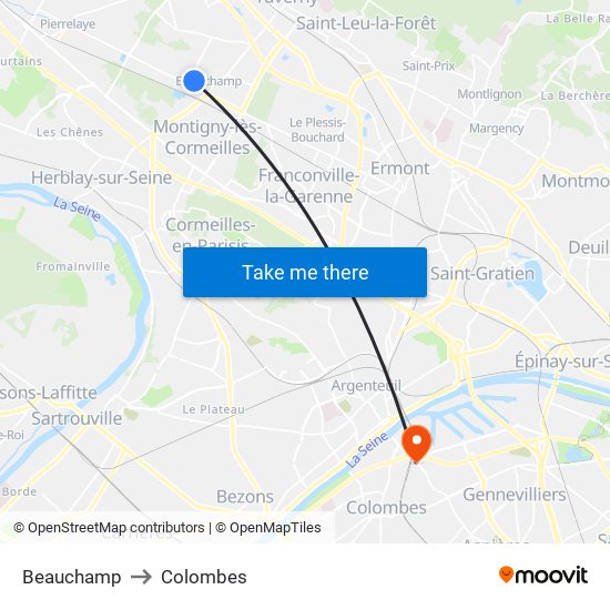 Beauchamp to Colombes map