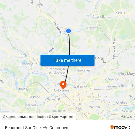 Beaumont-Sur-Oise to Colombes map