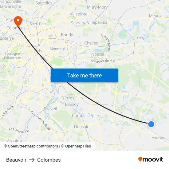 Beauvoir to Colombes map