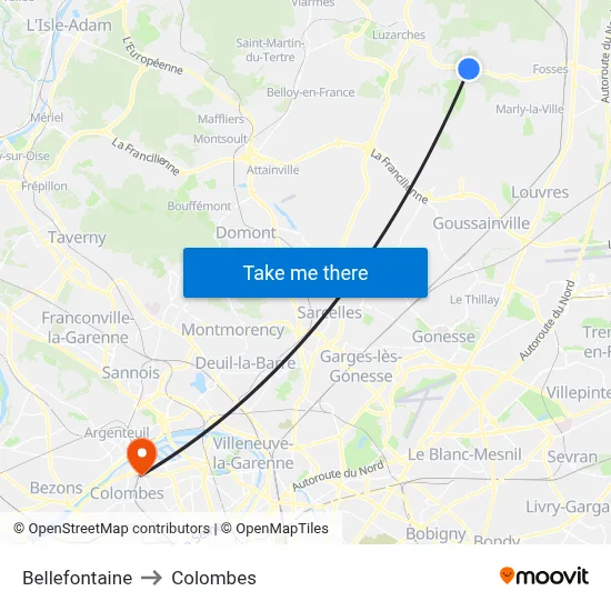 Bellefontaine to Colombes map