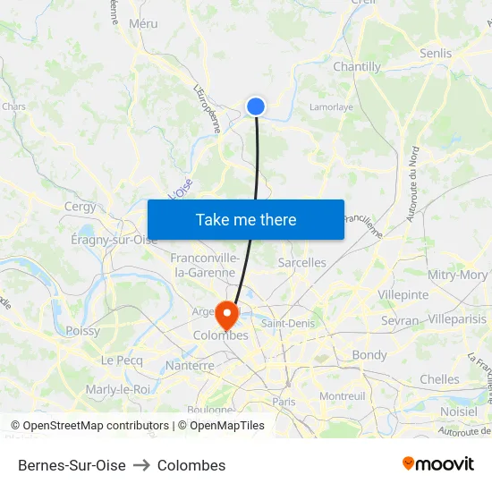 Bernes-Sur-Oise to Colombes map