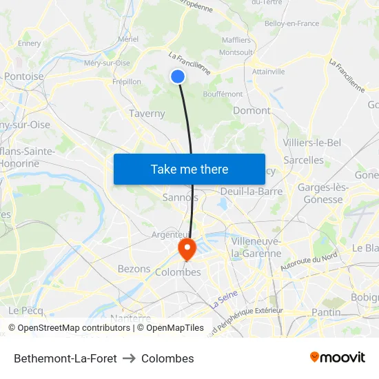 Bethemont-La-Foret to Colombes map