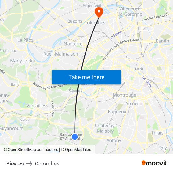Bievres to Colombes map